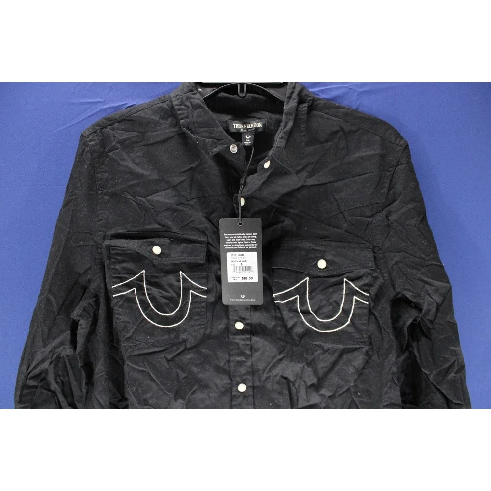 NWT True Religon‎ Woven Shirt Button Up Pearl Snap Western Cowboy Ranch Black SM